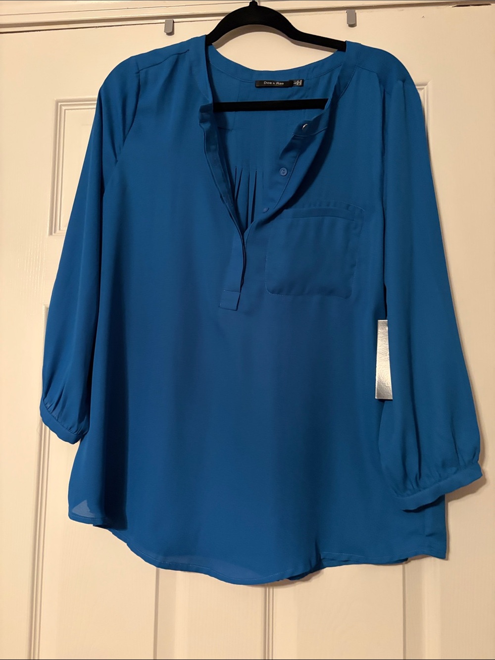 Doe & Rae Bright Teal Blue Pullover Blouse
